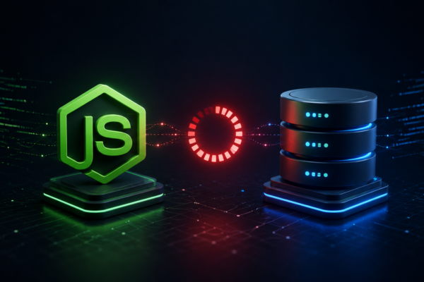 Sleek Node.js and Mongoose database stack icons with a glowing red timeout indicator representing how to fix operation buffering timeout errors in production.