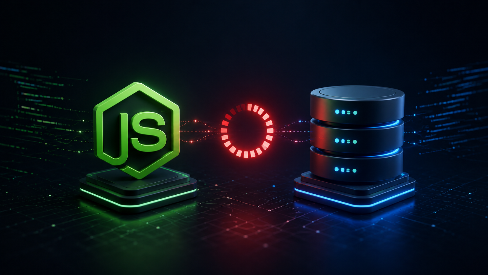 Sleek Node.js and Mongoose database stack icons with a glowing red timeout indicator representing how to fix operation buffering timeout errors in production.