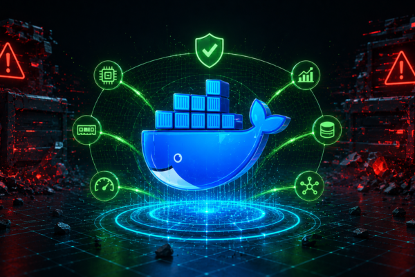 Docker logo container inside a digital resource boundary matrix representing how to fix Docker container OOM kills and Exit Code 137 in Python AI deployments.