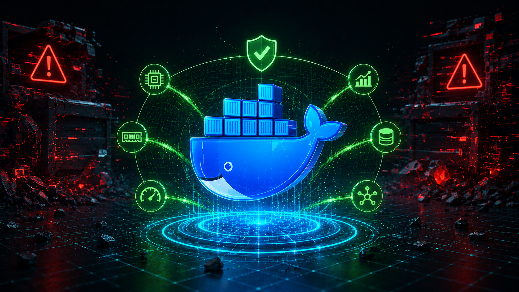 Docker logo container inside a digital resource boundary matrix representing how to fix Docker container OOM kills and Exit Code 137 in Python AI deployments.