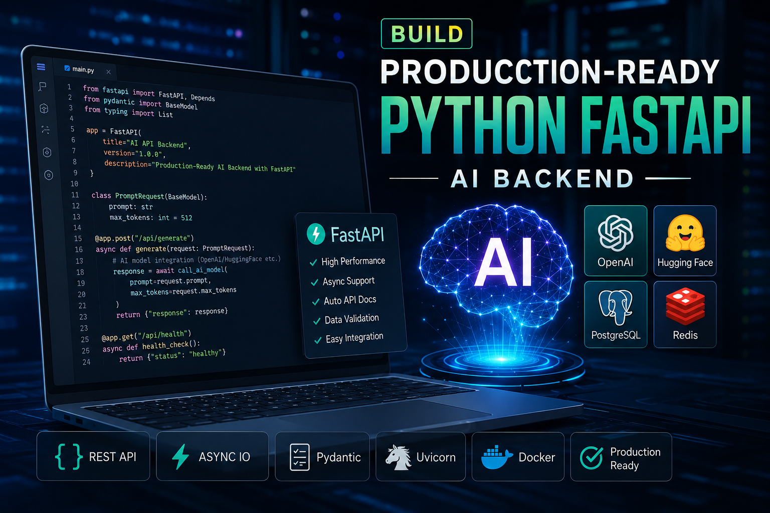 Build a Production-Ready Python FastAPI AI Backend code structure on a laptop screen