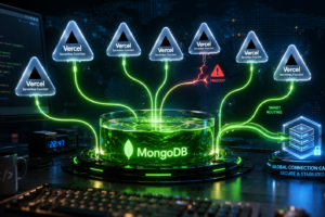 Mongoose connection pooling Vercel serverless timeouts fix concept illustration with database connections